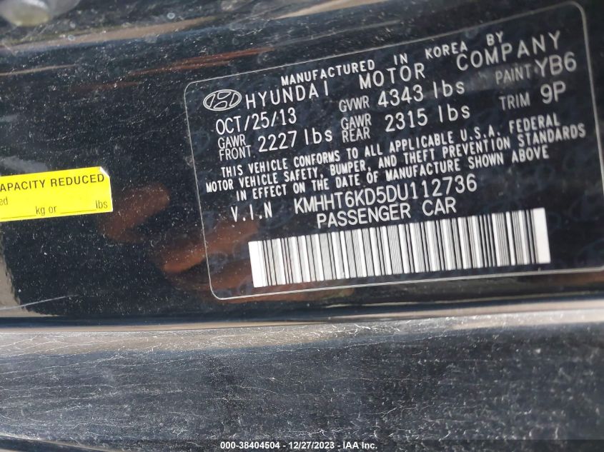 2013 HYUNDAI GENESIS 2.0T PREMIUM - KMHHT6KD5DU112736
