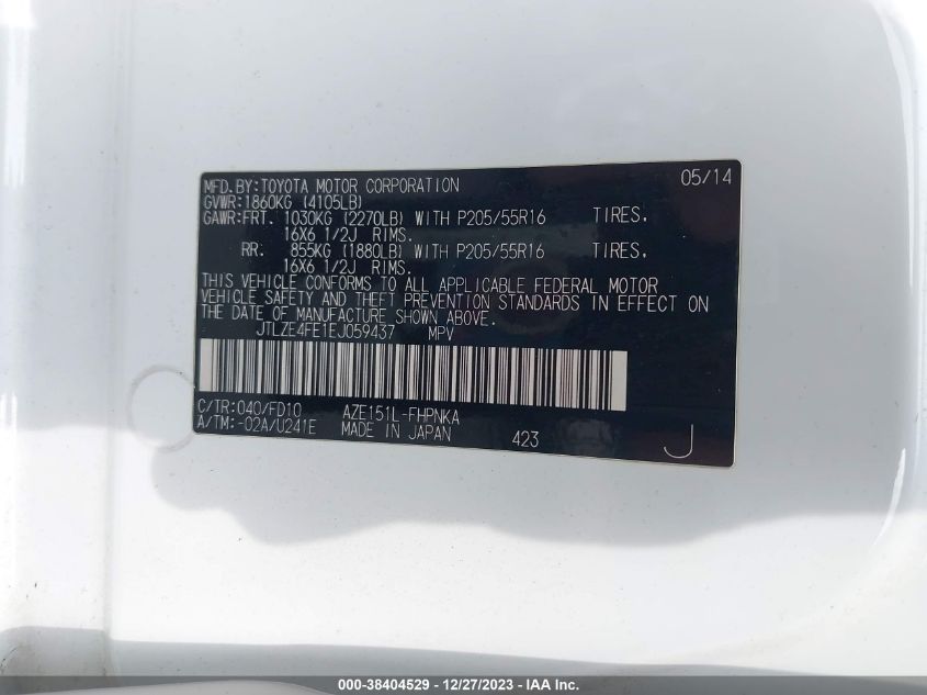2014 TOYOTA SCION XB JTLZE4FE1EJ059437