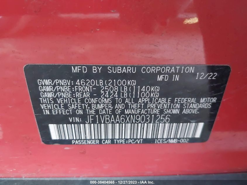 2022 SUBARU WRX - JF1VBAA6XN9031256