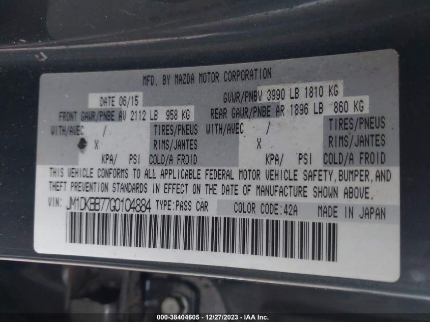 2016 MAZDA CX-3 SPORT - JM1DKBB77G0104884