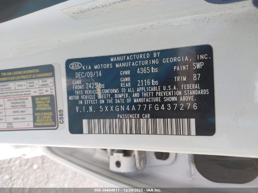 2015 KIA OPTIMA EX - 5XXGN4A77FG437276