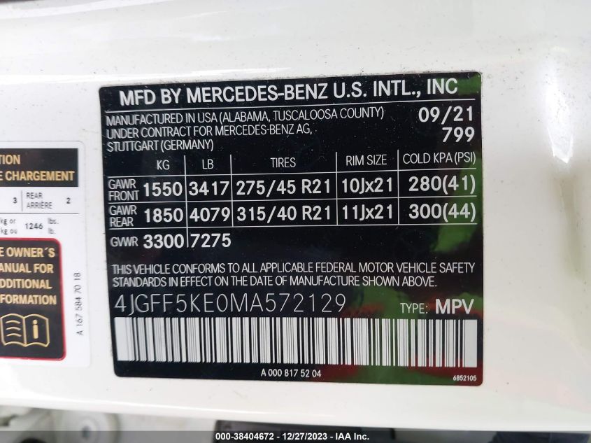 2021 MERCEDES-BENZ GLS GLS 450 4JGFF5KE0MA572129