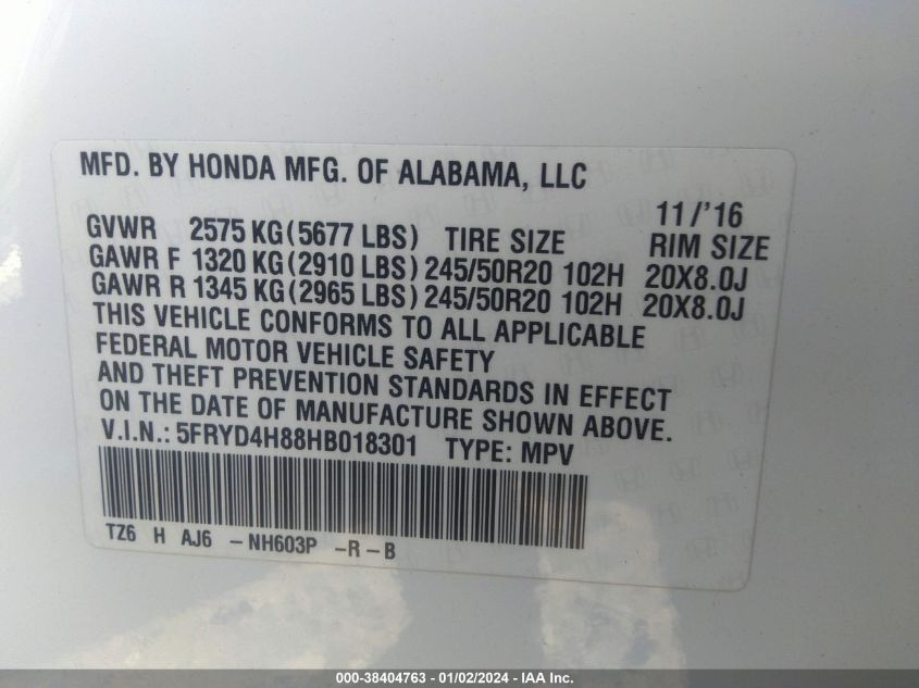 2017 ACURA MDX ADVANCE PKG - 5FRYD4H88HB018301
