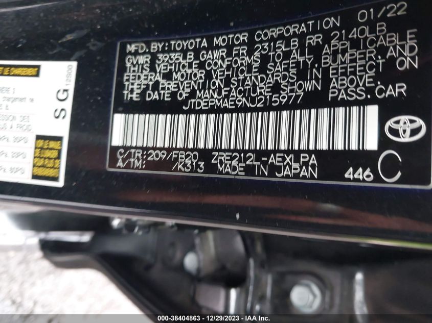 2022 TOYOTA COROLLA LE - JTDEPMAE9NJ215977