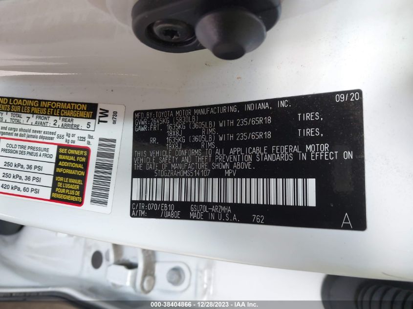2021 TOYOTA HIGHLANDER XLE - 5TDGZRAH0MS514107