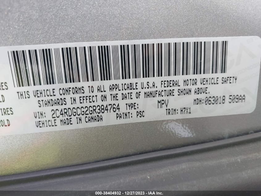 2016 DODGE GRAND CARAVAN SXT - 2C4RDGCG2GR384764