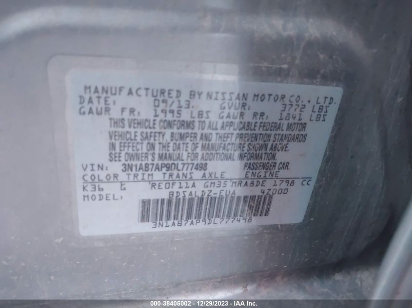 2013 NISSAN SENTRA S/SV/SR/SL - 3N1AB7AP9DL777498