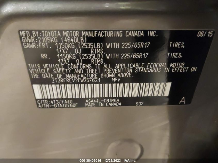 2015 TOYOTA RAV4 XLE - 2T3RFREV2FW357621