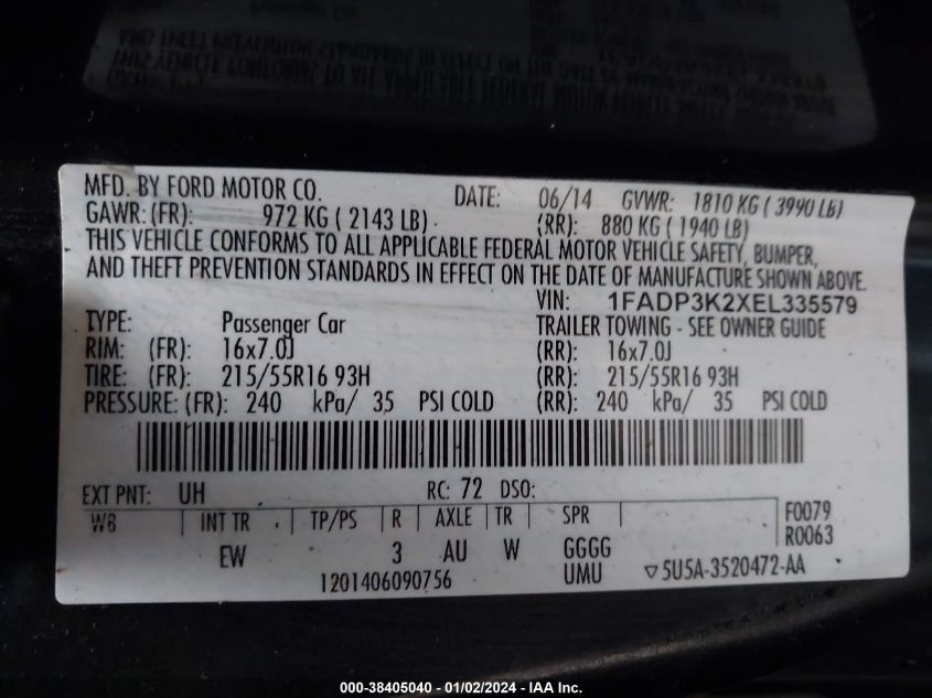 2014 FORD FOCUS SE - 1FADP3K2XEL335579