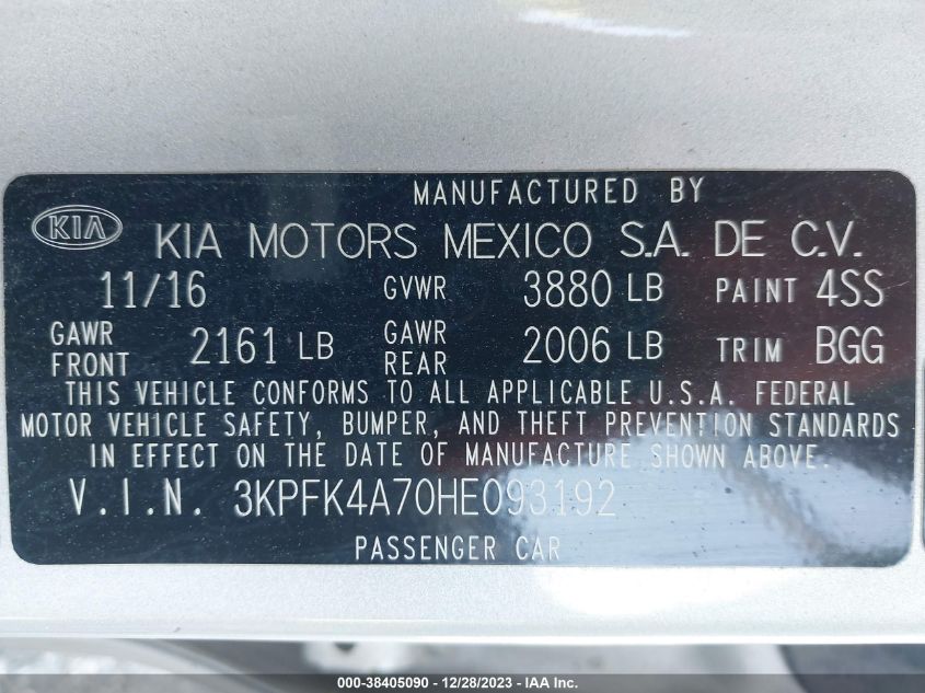 2017 KIA FORTE LX - 3KPFK4A70HE093192