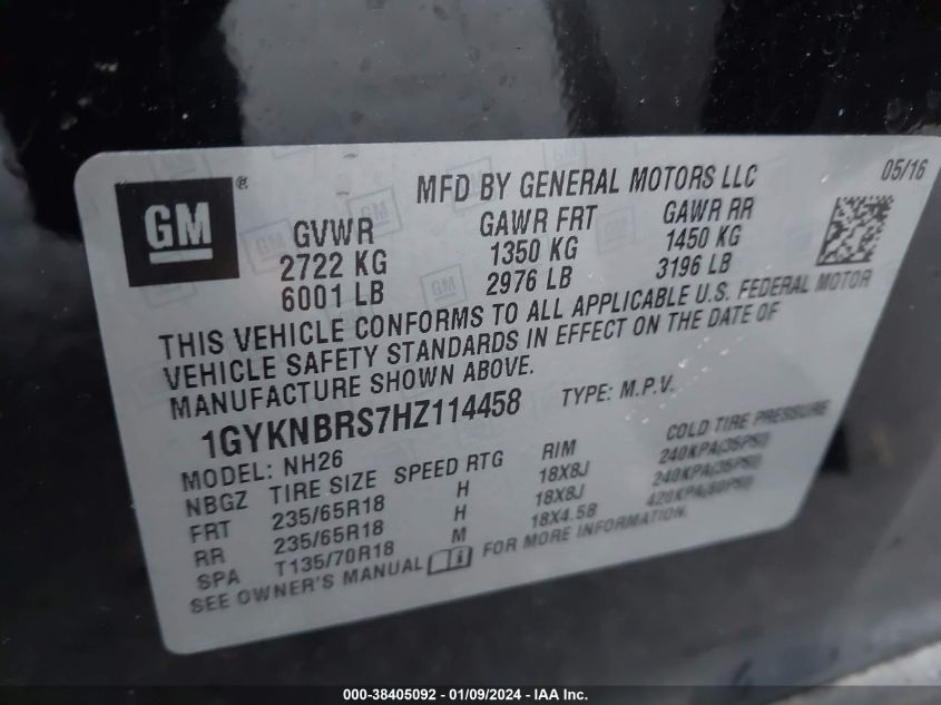 2017 CADILLAC XT5 LUXURY - 1GYKNBRS7HZ114458