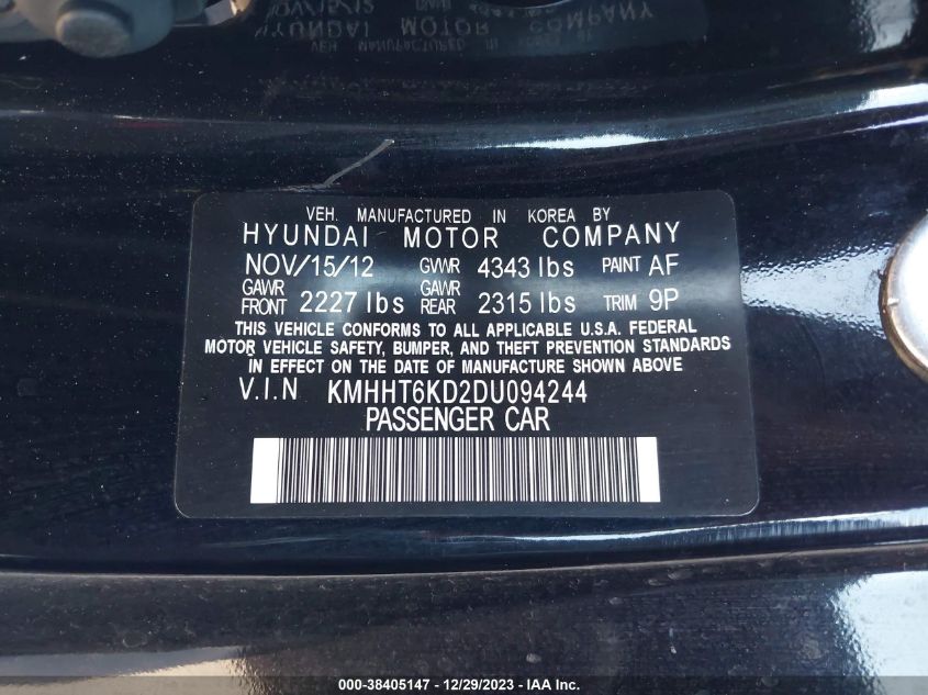 2013 HYUNDAI GENESIS 2.0T - KMHHT6KD2DU094244
