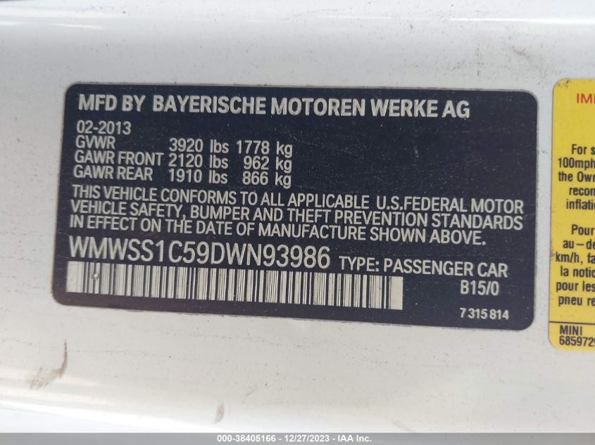 2013 MINI PACEMAN COOPER WMWSS1C59DWN93986