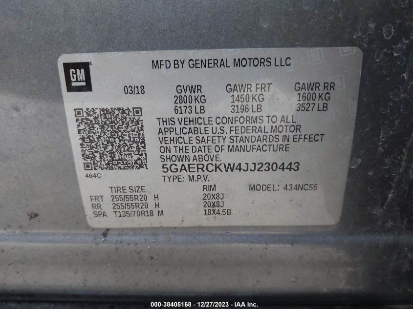 2018 BUICK ENCLAVE PREMIUM - 5GAERCKW4JJ230443