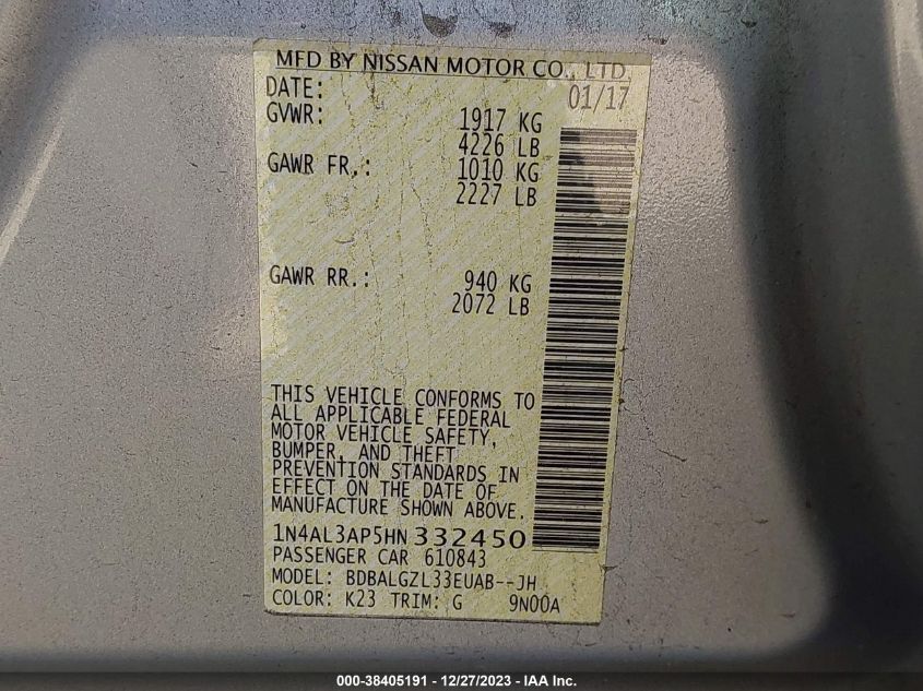 2017 NISSAN ALTIMA 2.5 S - 1N4AL3AP5HN332450