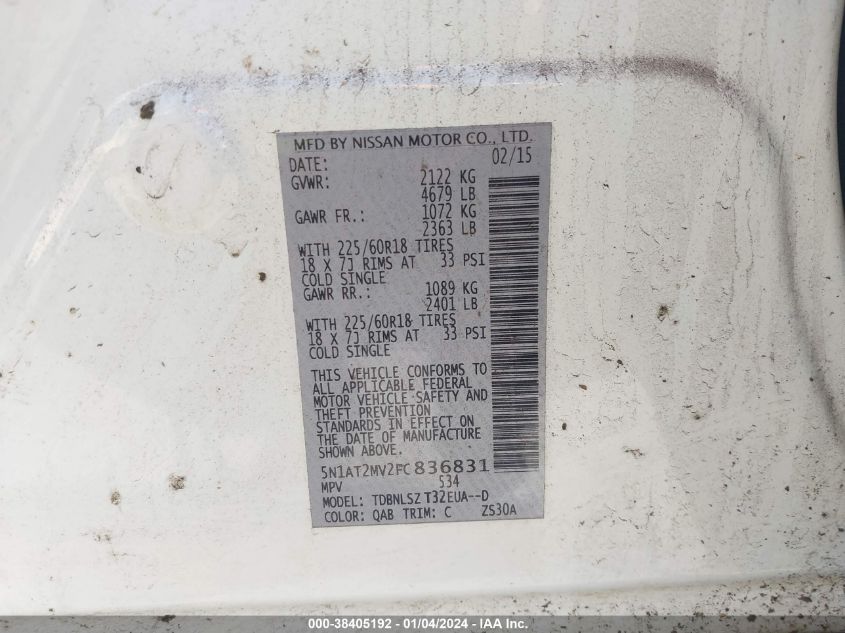 2015 NISSAN ROGUE S/SL/SV - 5N1AT2MV2FC836831