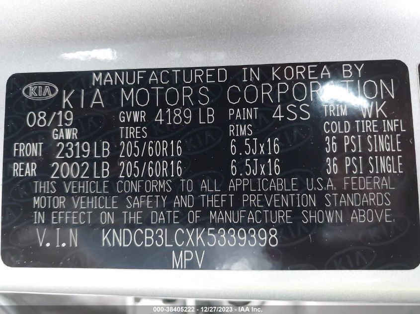 2019 KIA NIRO LX - KNDCB3LCXK5339398