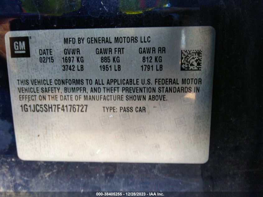 2015 CHEVROLET SONIC LT - 1G1JC5SH7F4176727