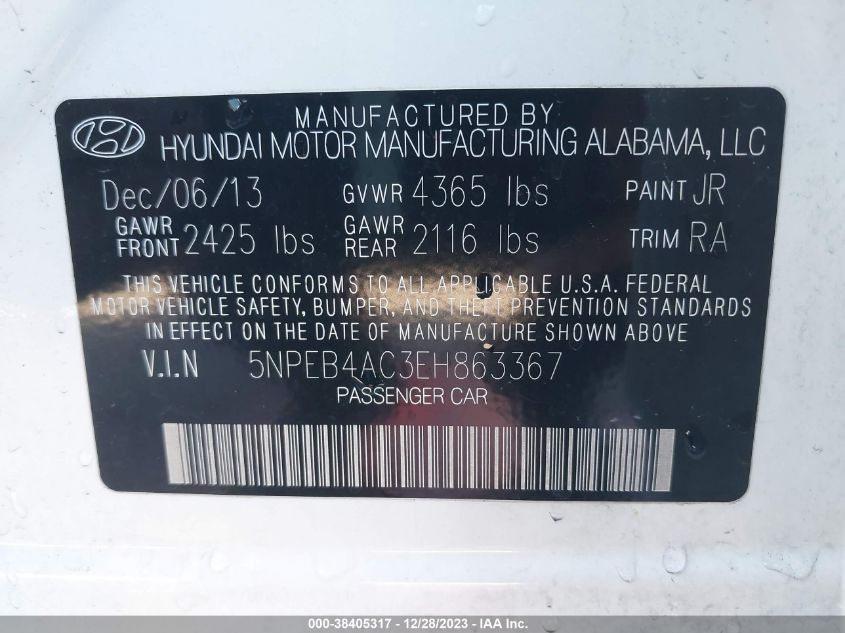 2014 HYUNDAI SONATA GLS - 5NPEB4AC3EH863367