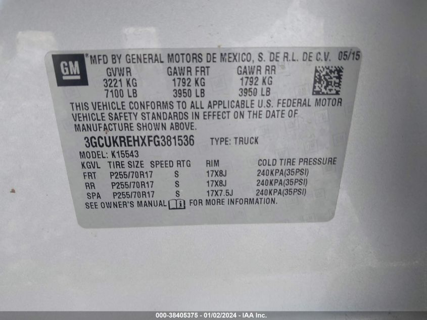 2015 CHEVROLET SILVERADO 1500 K1500 LT - 3GCUKREHXFG381536
