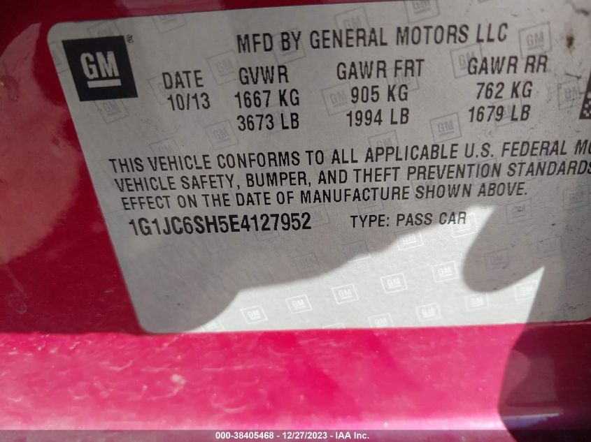 2014 CHEVROLET SONIC LT AUTO - 1G1JC6SH5E4127952
