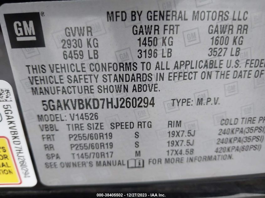 2017 BUICK ENCLAVE LEATHER - 5GAKVBKD7HJ260294
