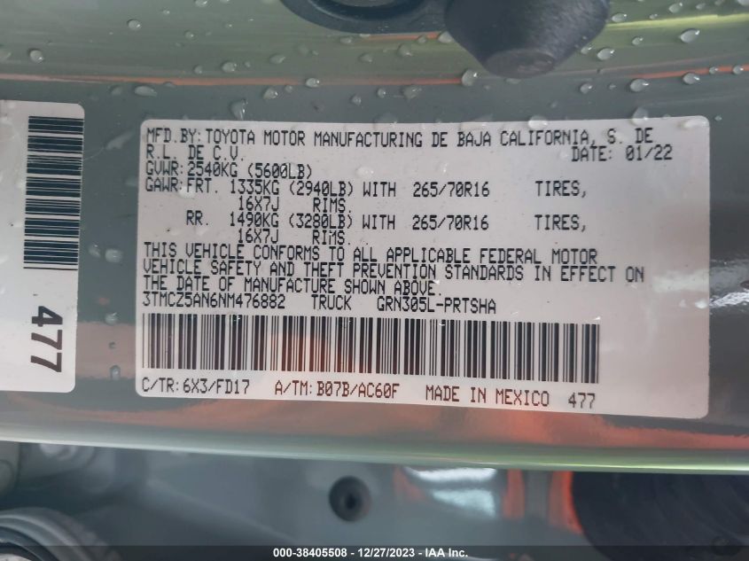 2022 TOYOTA TACOMA TRD OFF ROAD - 3TMCZ5AN6NM476882