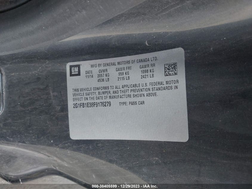 2015 CHEVROLET CAMARO 2LS - 2G1FB1E38F9176279