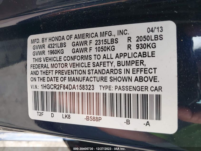 2013 HONDA ACCORD EX-L - 1HGCR2F84DA158323