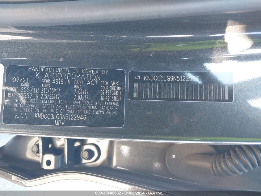 2022 KIA NIRO EV EX KNDCC3LG9N5122946