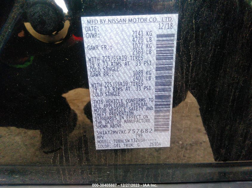 2019 NISSAN ROGUE SL - 5N1AT2MV7KC757682