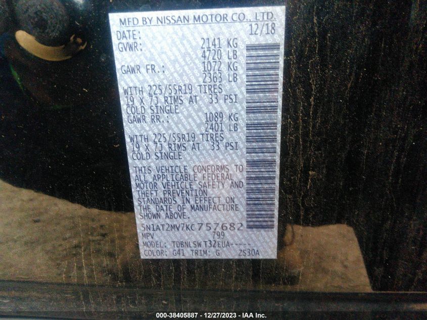 2019 NISSAN ROGUE SL - 5N1AT2MV7KC757682