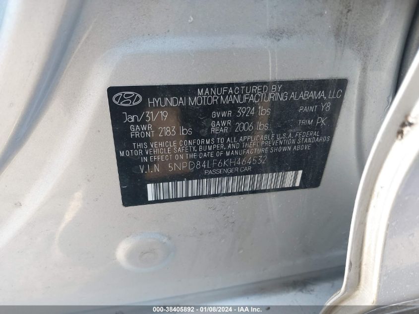 2019 HYUNDAI ELANTRA SEL - 5NPD84LF6KH464532