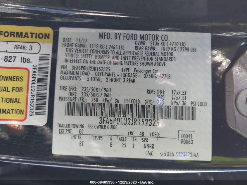 2018 FORD FUSION HYBRID SE - 3FA6P0LU2JR152325