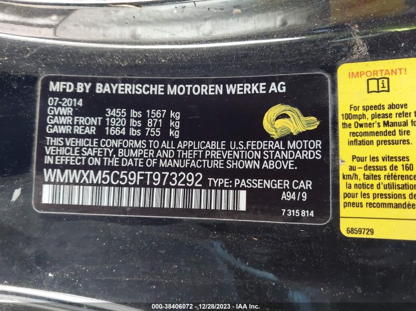 2015 MINI HARDTOP COOPER - WMWXM5C59FT973292