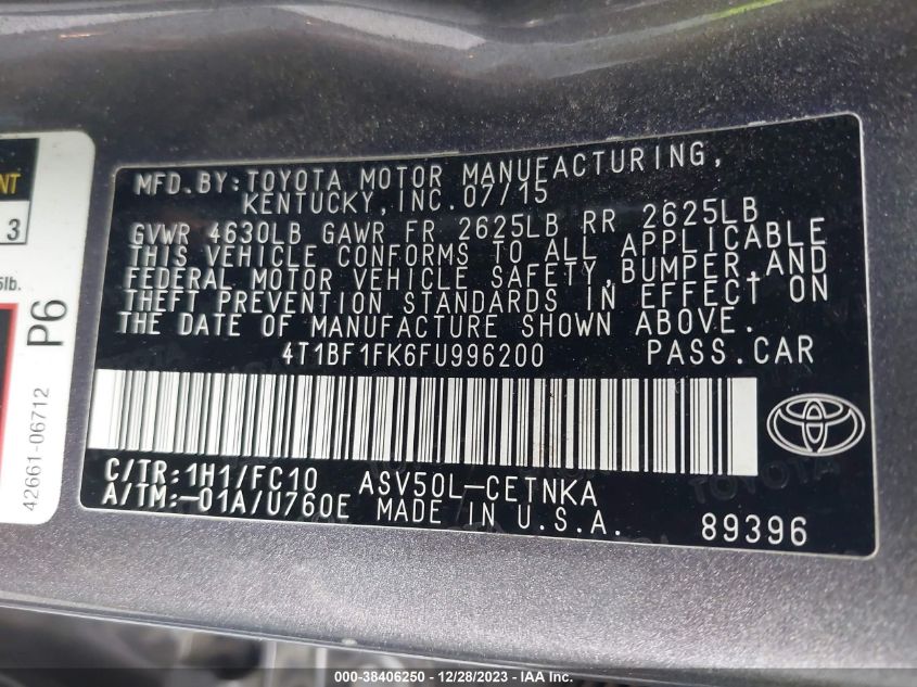 2015 TOYOTA CAMRY LE - 4T1BF1FK6FU996200