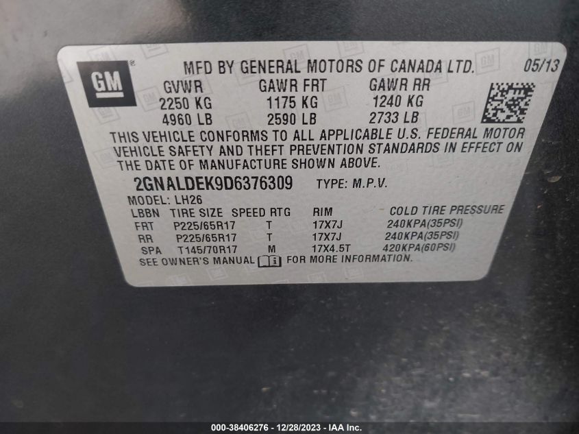 2013 CHEVROLET EQUINOX 1LT - 2GNALDEK9D6376309