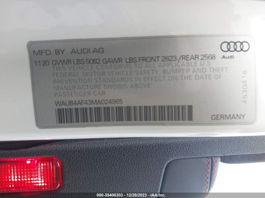 WAUB4AF43MA024965 2021 AUDI S4, photo no. 9