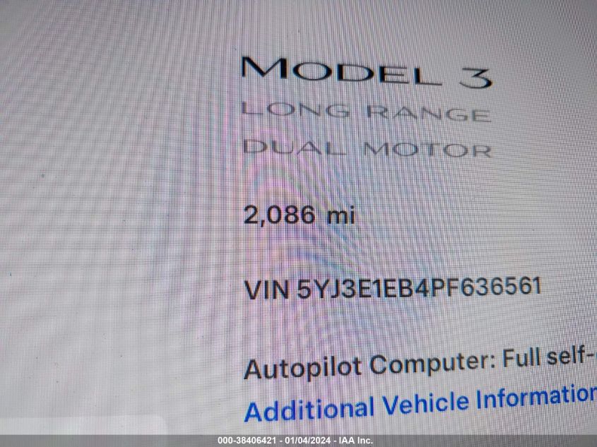 2023 TESLA MODEL 3 LONG RANGE DUAL MOTOR ALL-WHEEL DRIVE - 5YJ3E1EB4PF636561