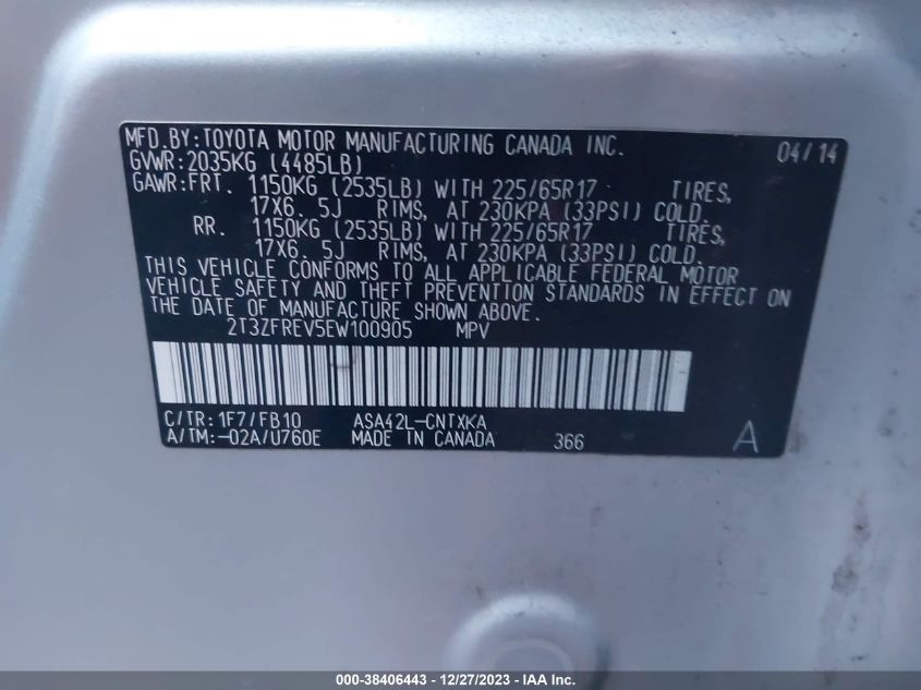 2014 TOYOTA RAV4 LE - 2T3ZFREV5EW100905