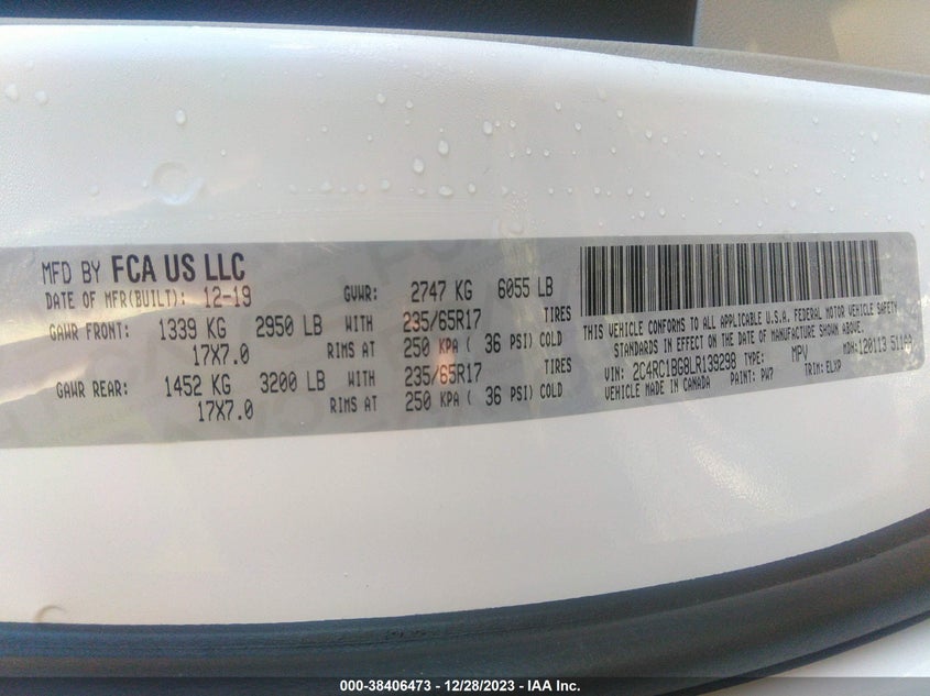 VIN 2C4RC1BG8LR139298 2020 CHRYSLER PACIFICA TOURING L