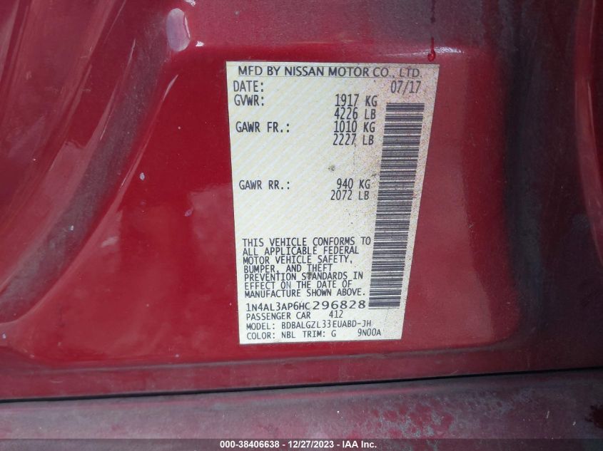 2017 NISSAN ALTIMA 2.5 S - 1N4AL3AP6HC296828