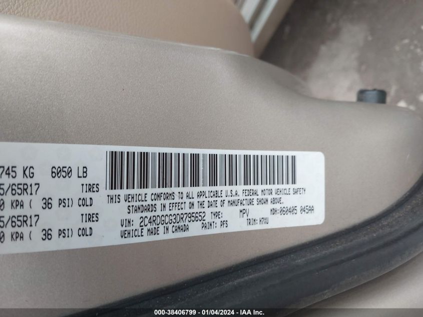 2013 DODGE GRAND CARAVAN SXT - 2C4RDGCG3DR795652