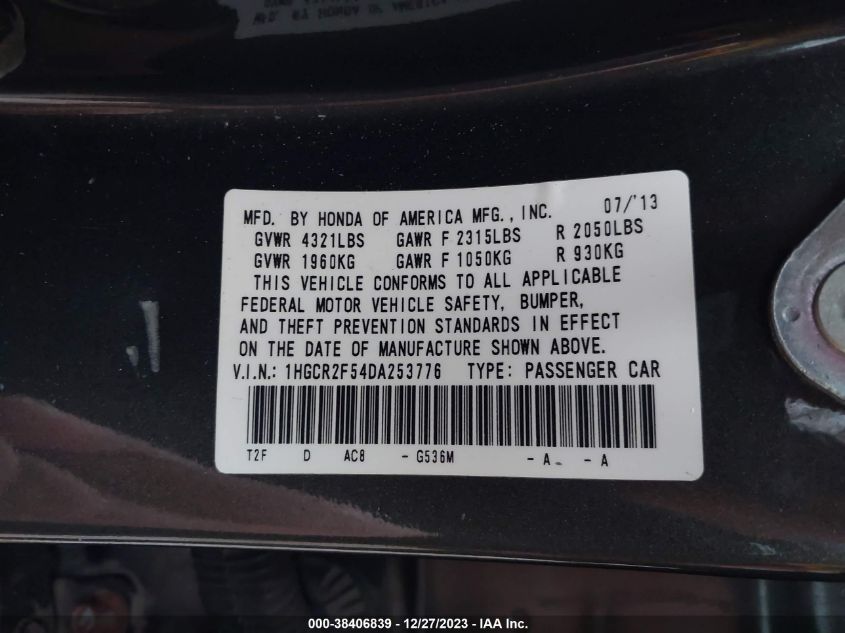 2013 HONDA ACCORD SPORT - 1HGCR2F54DA253776