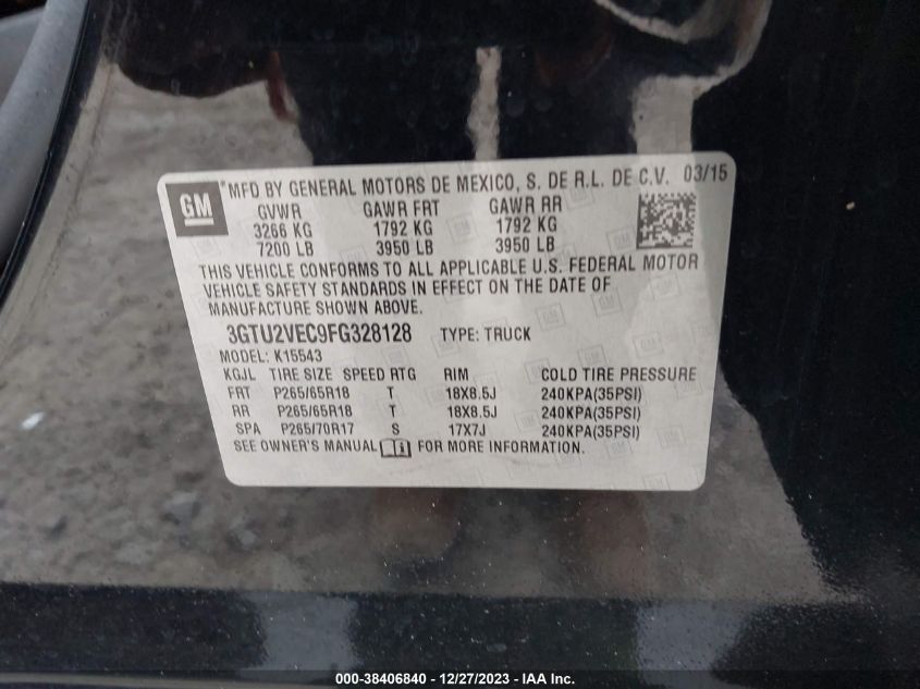 2015 GMC SIERRA 1500 SLT - 3GTU2VEC9FG328128