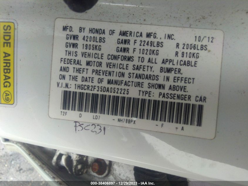 1HGCR2F35DA052225 | 2013 HONDA ACCORD