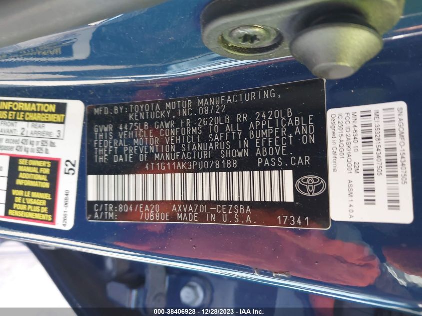 2023 TOYOTA CAMRY SE NIGHT SHADE/SE - 4T1G11AK3PU078188