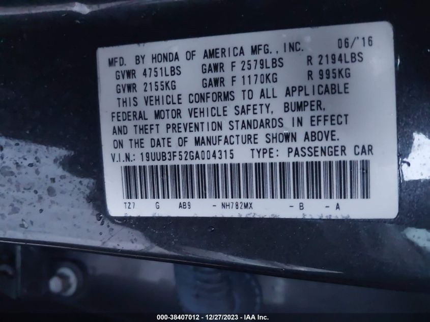 2016 ACURA TLX V6 TECH - 19UUB3F52GA004315