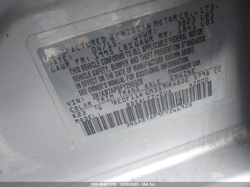 2015 NISSAN SENTRA S - 3N1AB7AP9FY266928