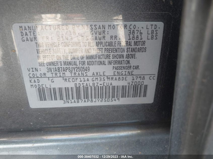 2018 NISSAN SENTRA S - 3N1AB7AP8JY250549